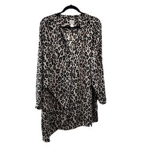 Chicos Size 3 Animal Print Cheetah Leopard Button Up Tunic Top Womens US XL
